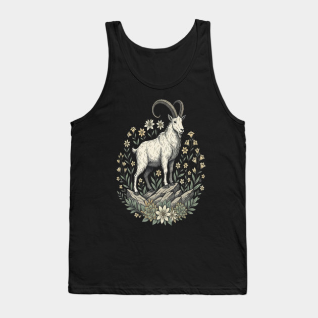 Mountain Goat Floral Mountain Wildlife Tank Top by BirdsnStuff