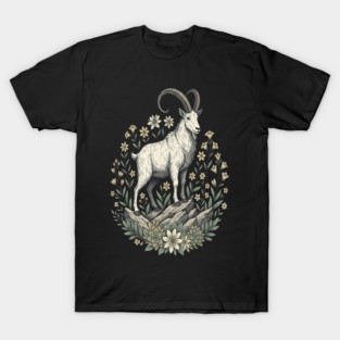 Mountain Goat Floral Mountain Wildlife T-Shirt