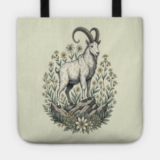 Mountain Goat Floral Mountain Wildlife Tote