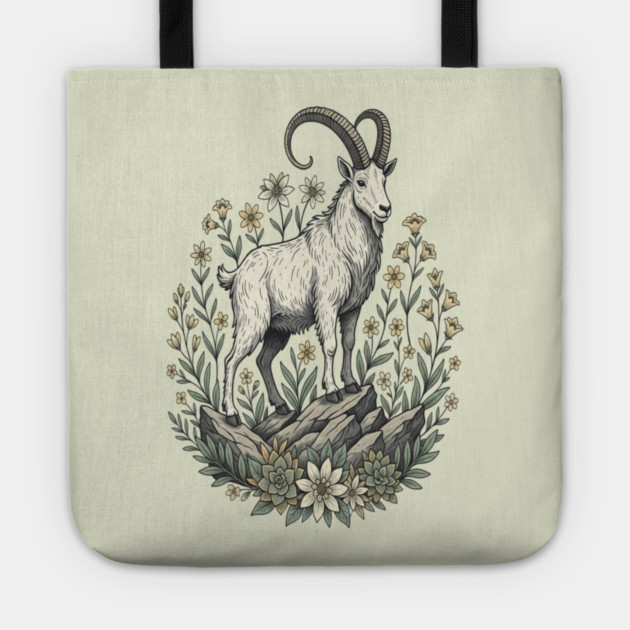 Mountain Goat Floral Mountain Wildlife Tote by BirdsnStuff