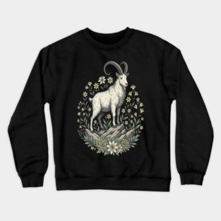 Mountain Goat Floral Mountain Wildlife Crewneck Sweatshirt