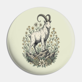 Mountain Goat Floral Mountain Wildlife Pin