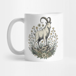 Mountain Goat Floral Mountain Wildlife Mug