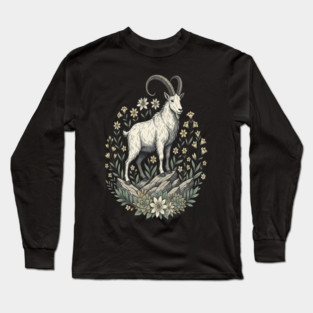 Mountain Goat Floral Mountain Wildlife Long Sleeve T-Shirt