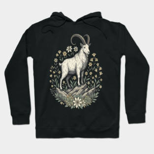 Mountain Goat Floral Mountain Wildlife Hoodie