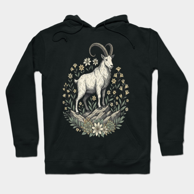 Mountain Goat Floral Mountain Wildlife Hoodie by BirdsnStuff
