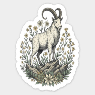 Mountain Goat Floral Mountain Wildlife Sticker