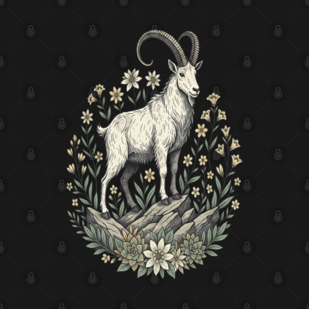 Mountain Goat Floral Mountain Wildlife by BirdsnStuff