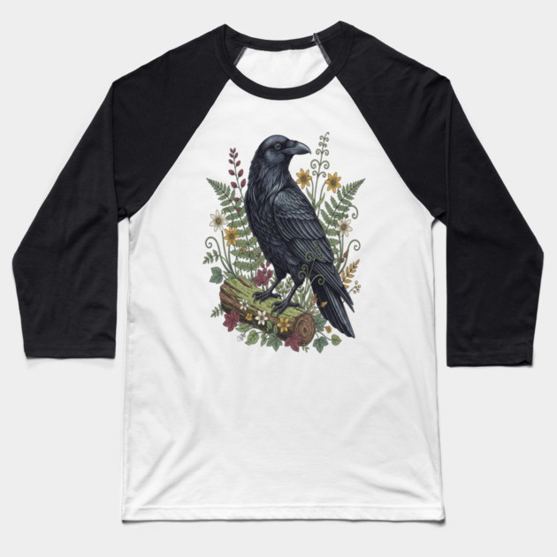 Raven Woodland Wildlife Baseball T-Shirt by BirdsnStuff