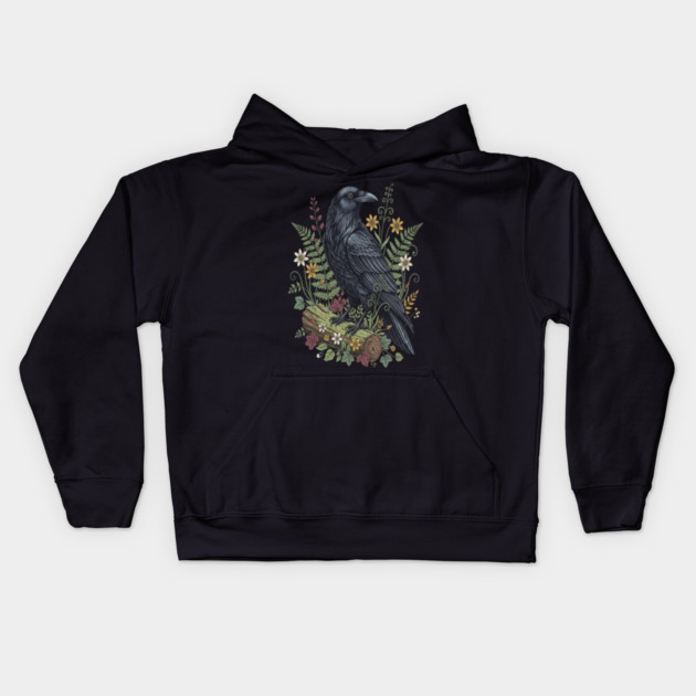 Raven Woodland Wildlife Kids Hoodie by BirdsnStuff