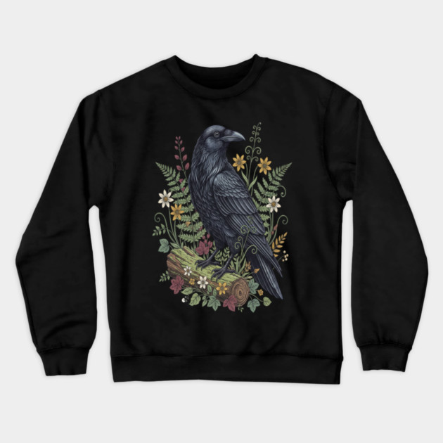 Raven Woodland Wildlife Crewneck Sweatshirt by BirdsnStuff