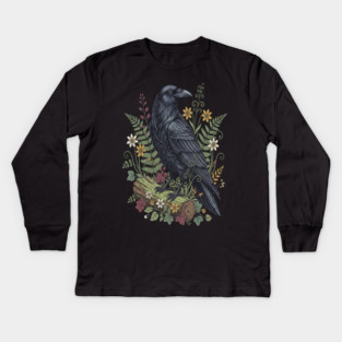 Raven Woodland Wildlife Kids Long Sleeve T-Shirt