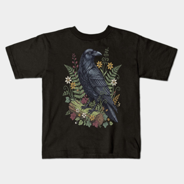Raven Woodland Wildlife Kids T-Shirt by BirdsnStuff