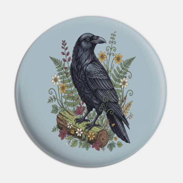 Raven Woodland Wildlife Pin by BirdsnStuff