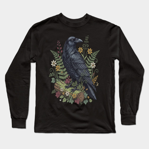 Raven Woodland Wildlife Long Sleeve T-Shirt by BirdsnStuff