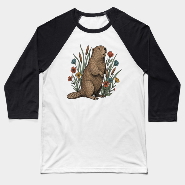 Beaver Wetland Wildlife Baseball T-Shirt by BirdsnStuff