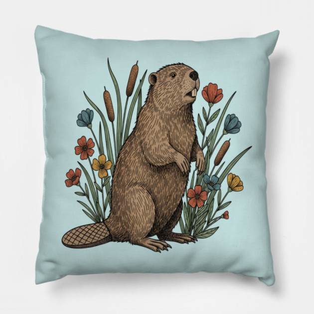 Beaver Wetland Wildlife Pillow by BirdsnStuff