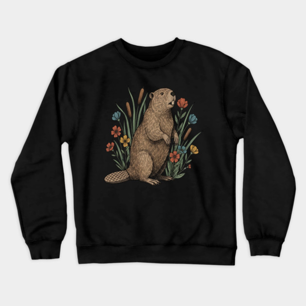 Beaver Wetland Wildlife Crewneck Sweatshirt by BirdsnStuff