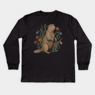 Beaver Wetland Wildlife Kids Long Sleeve T-Shirt