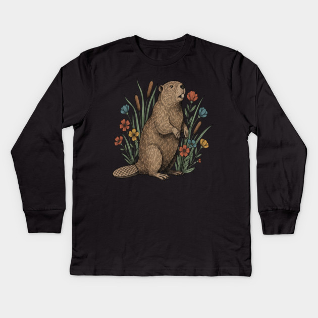 Beaver Wetland Wildlife Kids Long Sleeve T-Shirt by BirdsnStuff