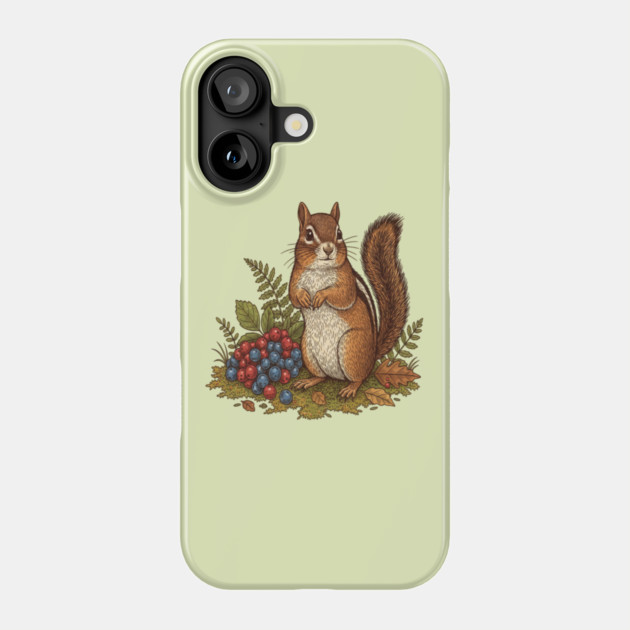 Chipmunk Gathering Berries Phone Case by BirdsnStuff