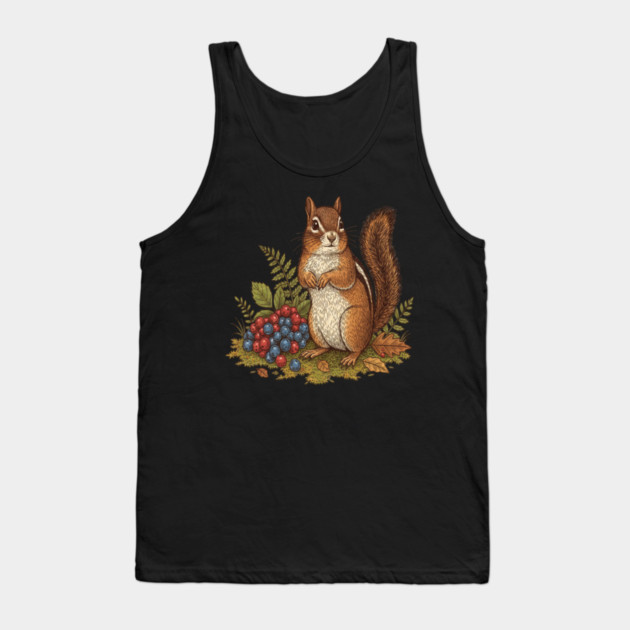 Chipmunk Gathering Berries Tank Top by BirdsnStuff