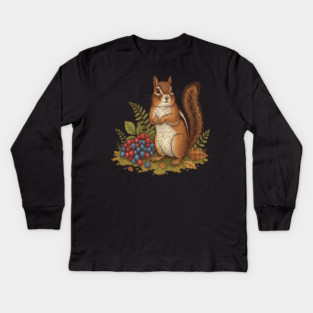Chipmunk Gathering Berries Kids Long Sleeve T-Shirt