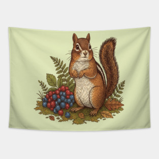 Chipmunk Gathering Berries Tapestry