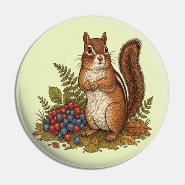 Chipmunk Gathering Berries Pin by BirdsnStuff