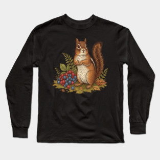 Chipmunk Gathering Berries Long Sleeve T-Shirt