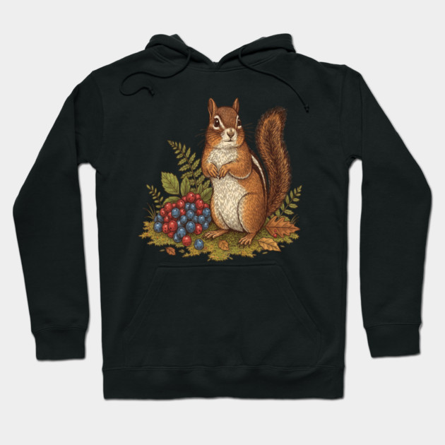Chipmunk Gathering Berries Hoodie by BirdsnStuff