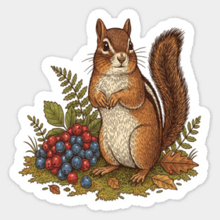 Chipmunk Gathering Berries Sticker