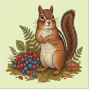 Chipmunk Gathering Berries Posters and Art