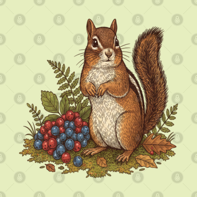 Chipmunk Gathering Berries by BirdsnStuff