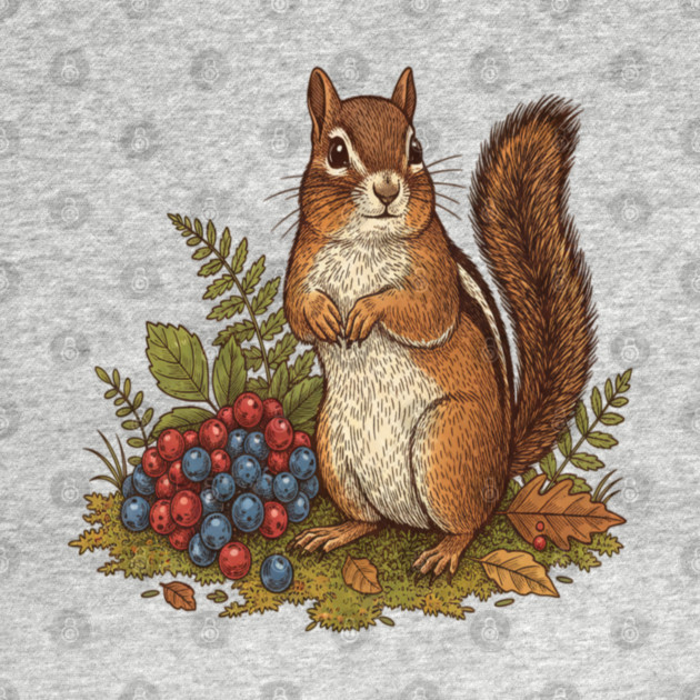Chipmunk Gathering Berries by BirdsnStuff