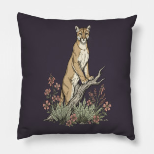 Mountain Lion in Desert Wildflowers Pillow