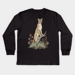 Mountain Lion in Desert Wildflowers Kids Long Sleeve T-Shirt