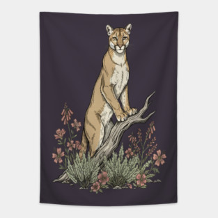 Mountain Lion in Desert Wildflowers Tapestry