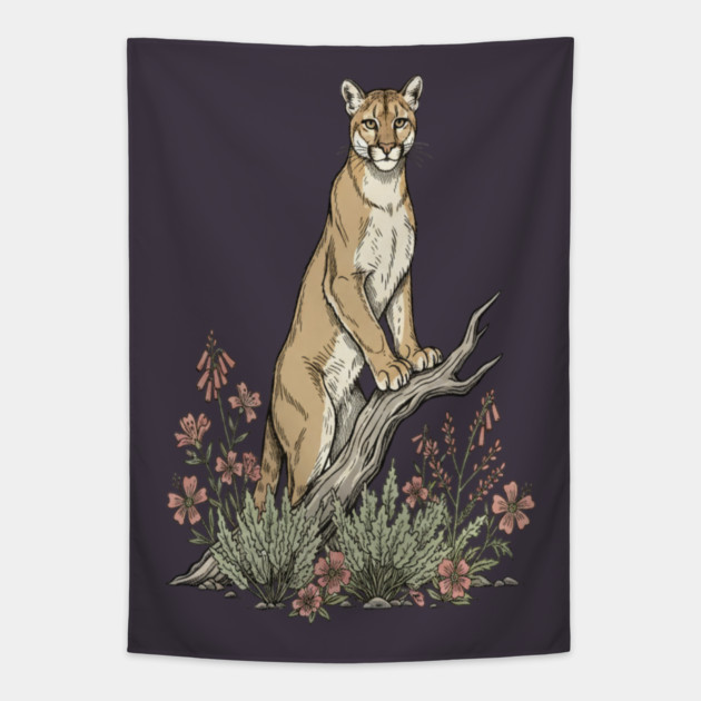 Mountain Lion in Desert Wildflowers Tapestry by BirdsnStuff