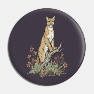 Mountain Lion in Desert Wildflowers Pin