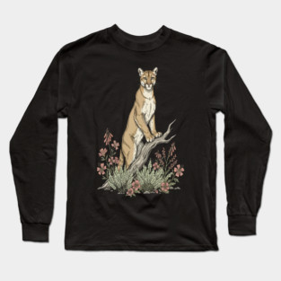 Mountain Lion in Desert Wildflowers Long Sleeve T-Shirt