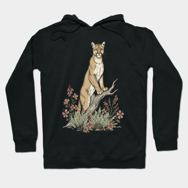 Mountain Lion in Desert Wildflowers Hoodie by BirdsnStuff