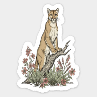 Mountain Lion in Desert Wildflowers Sticker