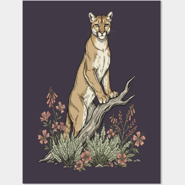 Mountain Lion in Desert Wildflowers Wall Art by BirdsnStuff