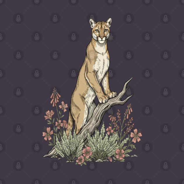 Mountain Lion in Desert Wildflowers by BirdsnStuff