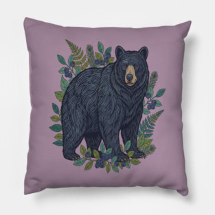 Black Bear with Wild Blueberries Pillow