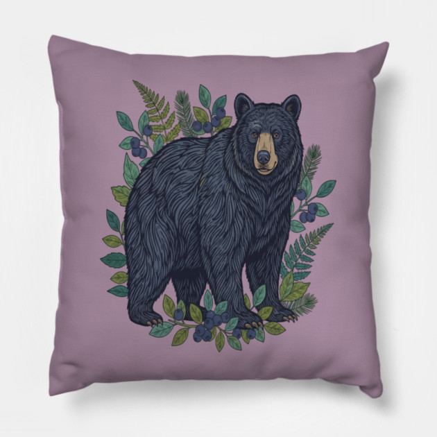 Black Bear with Wild Blueberries Pillow by BirdsnStuff