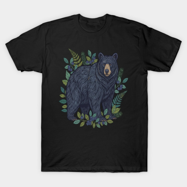 Black Bear with Wild Blueberries T-Shirt by BirdsnStuff
