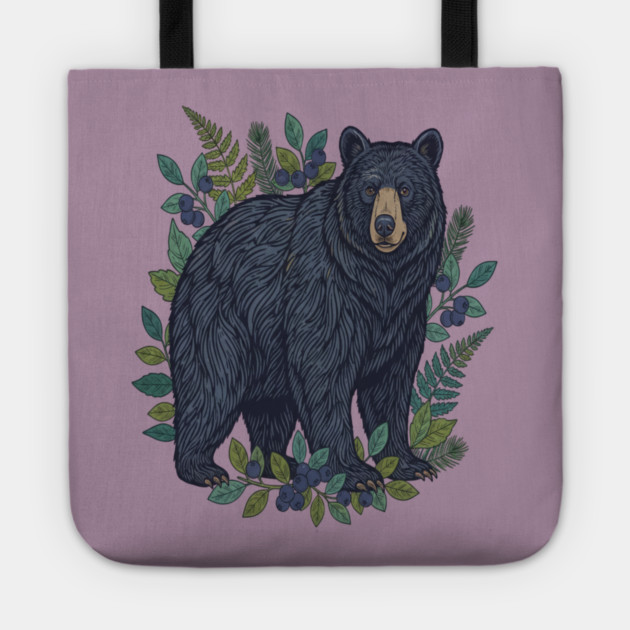 Black Bear with Wild Blueberries Tote by BirdsnStuff