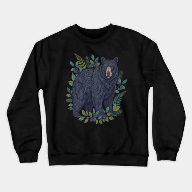 Black Bear with Wild Blueberries Crewneck Sweatshirt by BirdsnStuff